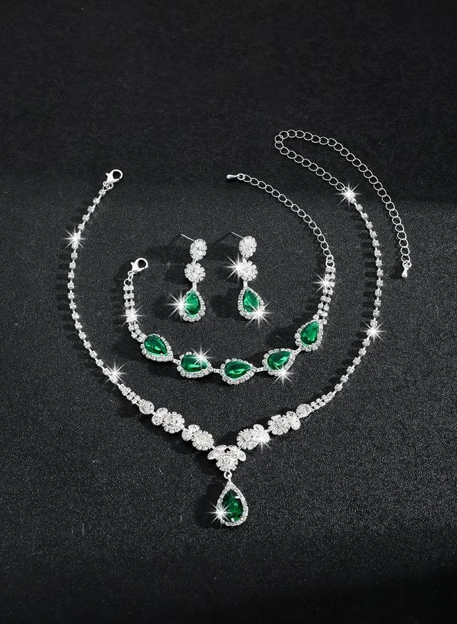 تايك تو طقم مجوهرات 3 قطع عقد وسوار وأقراط منمقة